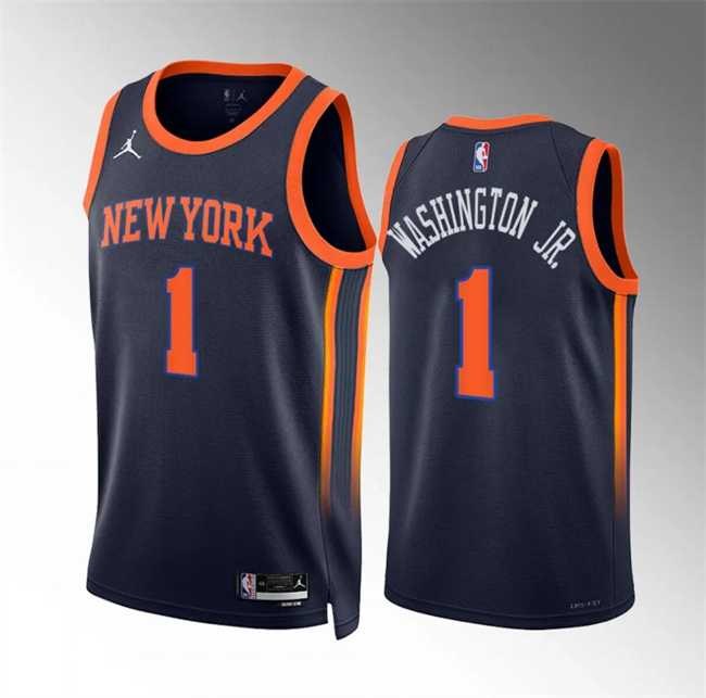 Mens New Yok Knicks #1 Duane Washington Jr Navy Statement Edition Stitched Basketball Jersey Dzhi